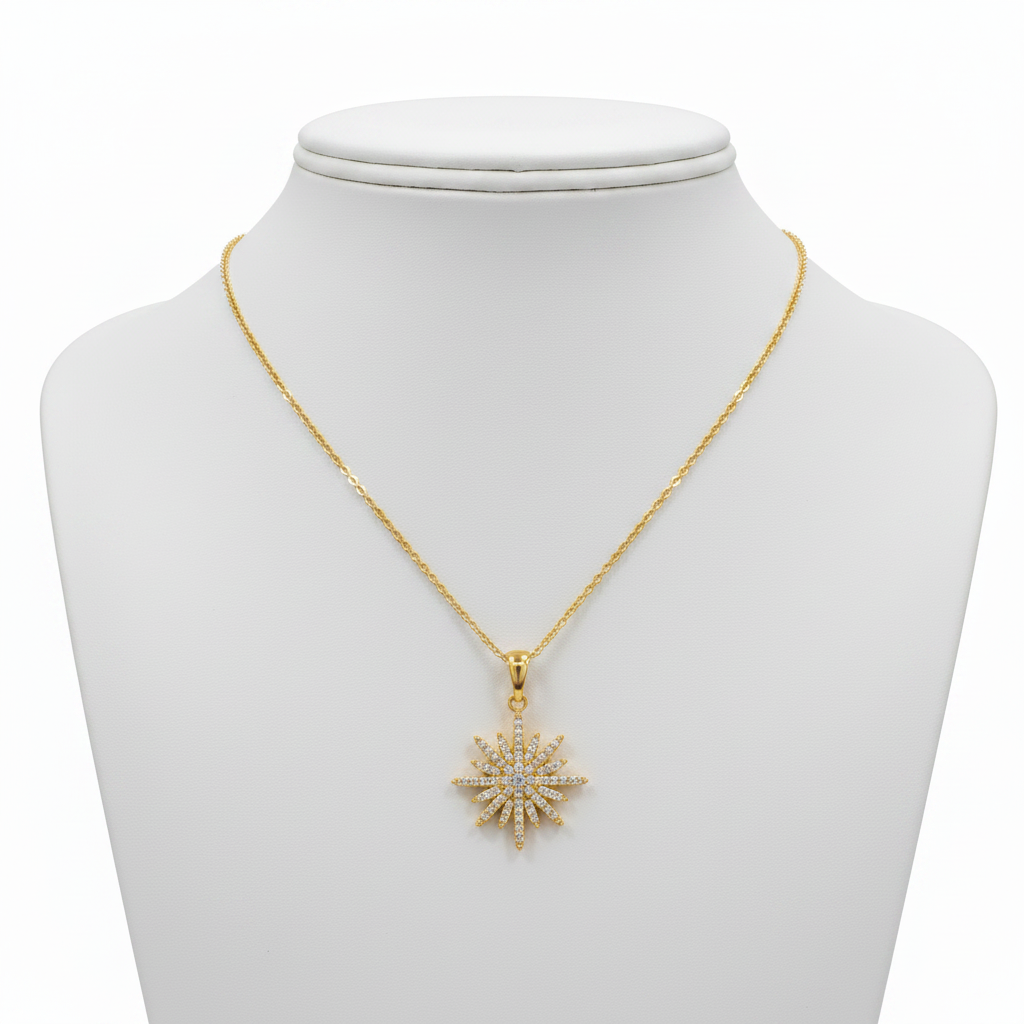 Necklaces- M&E Bling Starburst Necklace with Crystals