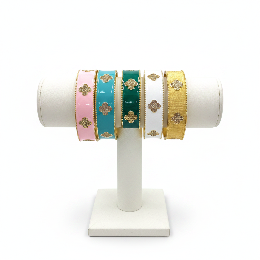Bracelets- M&E Bling Enamel Clover Cuff