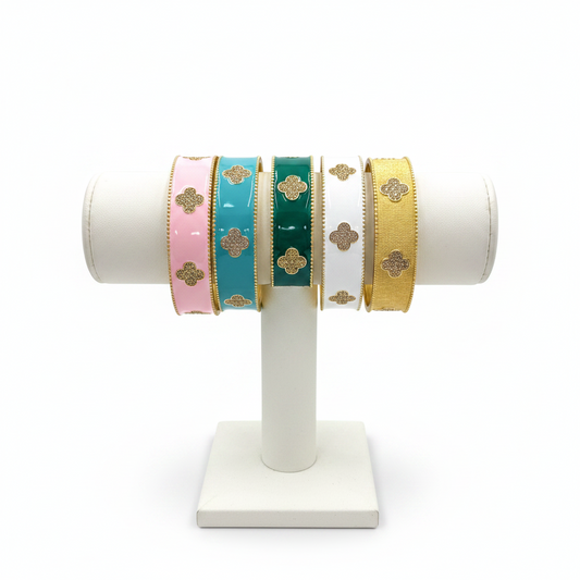 Bracelets- M&E Bling Enamel Clover Cuff