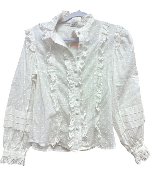 Apparel - Stellah Ruffle Eyelet Button Up Blouse