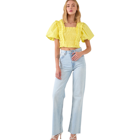 Apparel- Endless Rose Smocked Puffed Sleeve Top