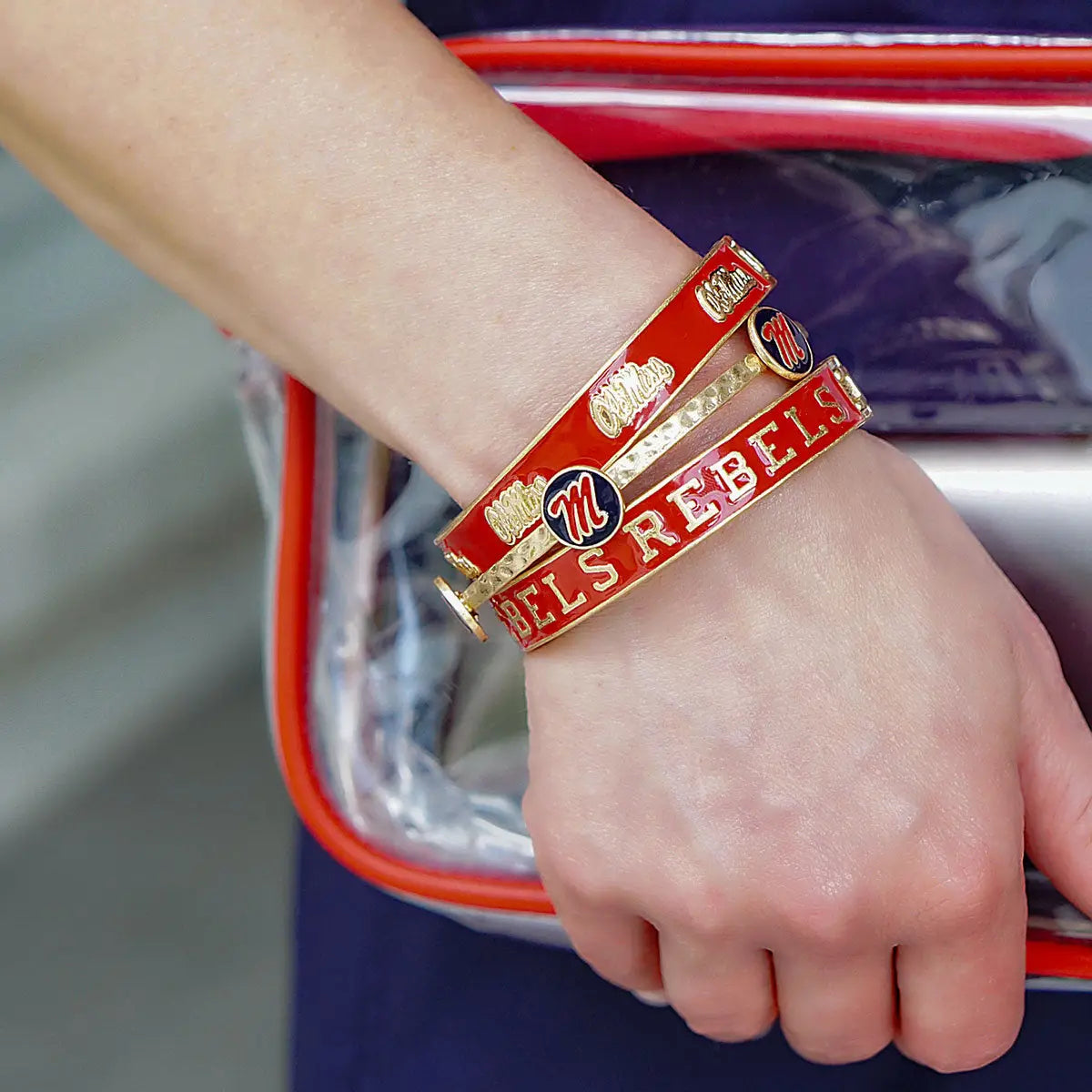 Bracelets- Canvas Game Day Ole Miss Enamel Hinge Bangle