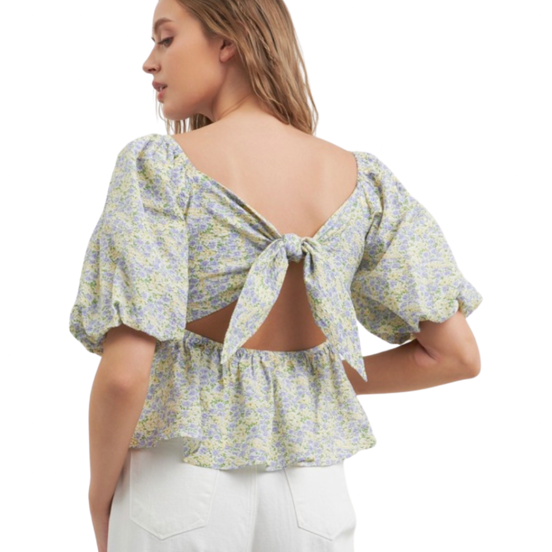 Apparel- Free The Roses Floral Back Tied Top