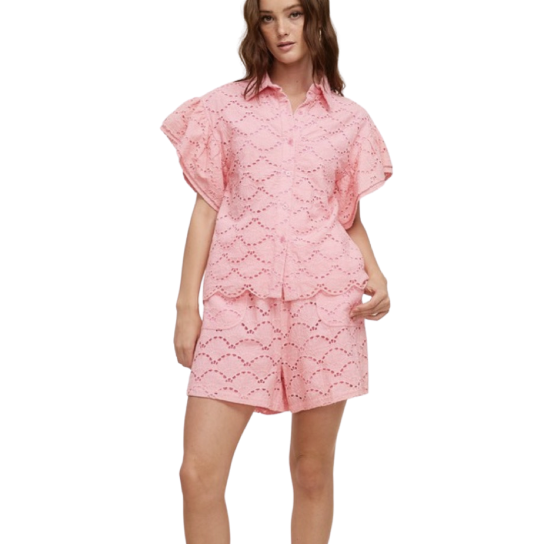Apparel- Fanco Oversized Eyelet Butterfly Top
