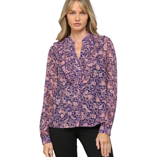 Apparel- Fate Pin Tuck and Ruffle Detail  Blouse