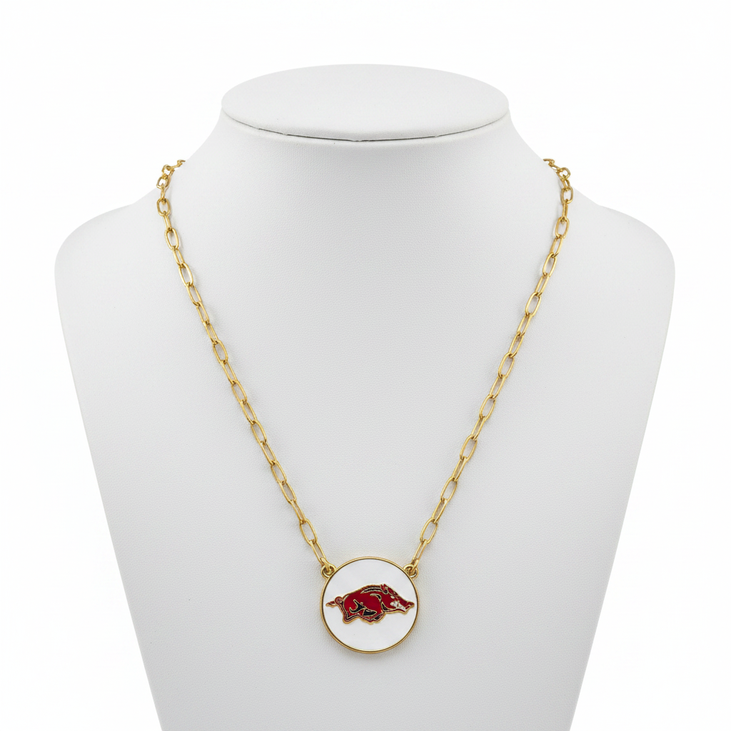 Necklaces- Canvas Akansas Razorbacks Enamel Pendant in Cardinal and White