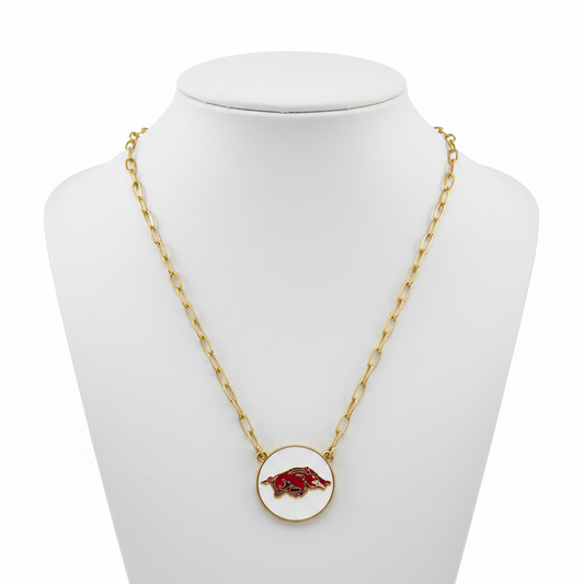 Necklaces- Canvas Akansas Razorbacks Enamel Pendant in Cardinal and White