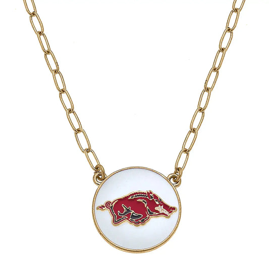 Necklaces- Canvas Akansas Razorbacks Enamel Pendant in Cardinal and White