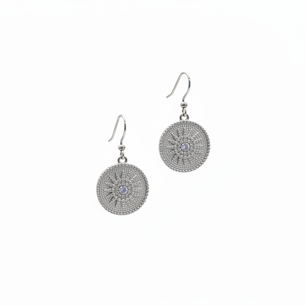 Earrings- M&E Bling Round Starburst Earrings with Crystals