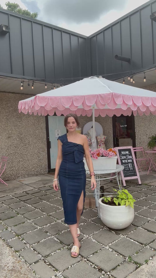Haute Monde Denim One Shoulder Midi Dress