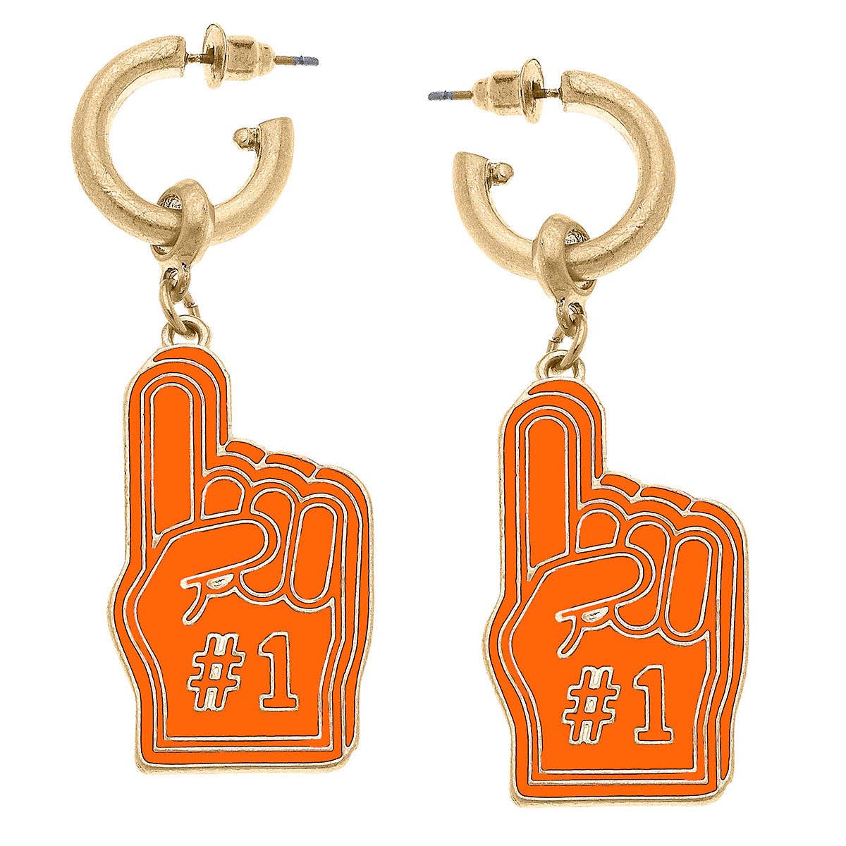 Earrings- Canvas Game Day Foam Finger Enamel Earrings in Orange