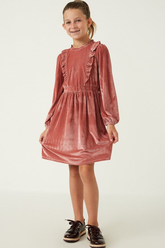 Girls- Hayden Girls Velvet Corduroy Balloon Sleeve Tiered Dress
