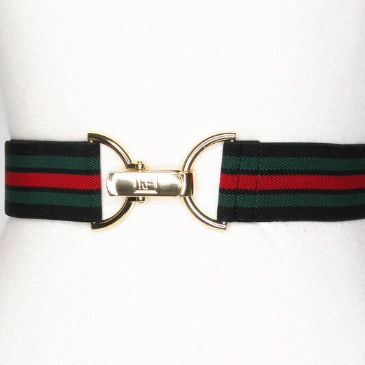 Belts- KF Clothing Black, Green, and Red Stripe Elastic