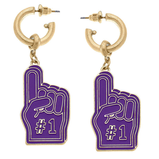 Earrings- Canvas Game Day Foam Finger Enamel Earrings in Purple