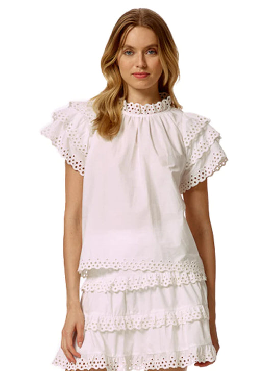 Apparel- Stellah Eyelet Trim Blouse