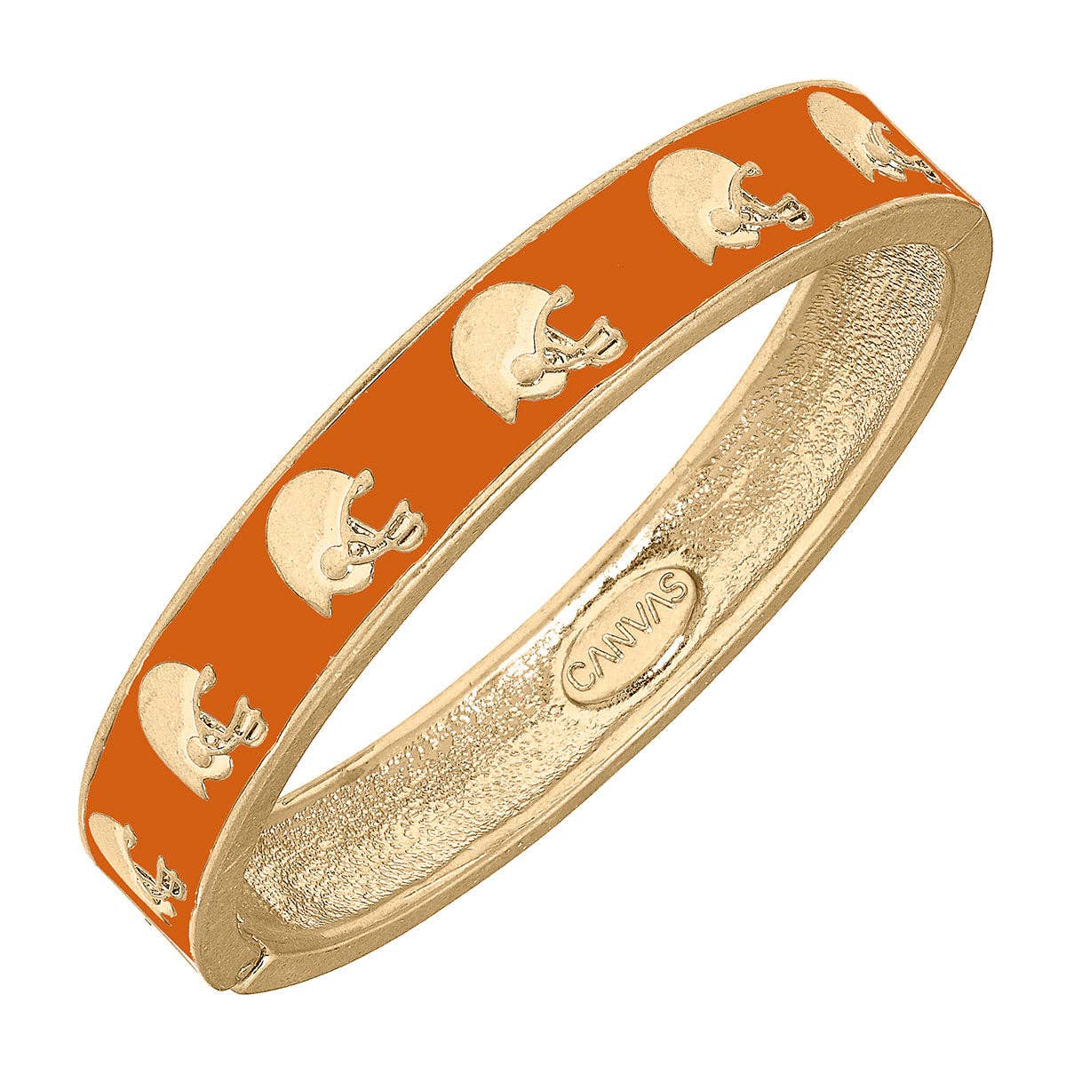 Bracelets- Canvas Game Day Enamel Football Helmet Hinge Bangle in Burnt Orange