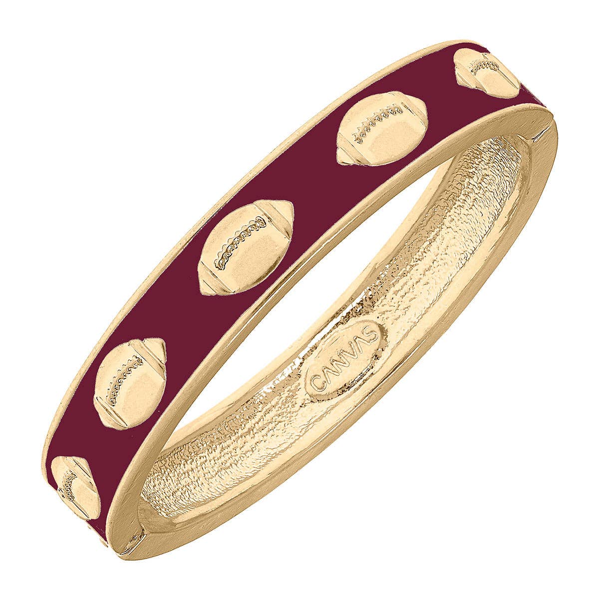 Bracelets- Canvas Game Day Enamel Football Hinge Bangle in Maroon