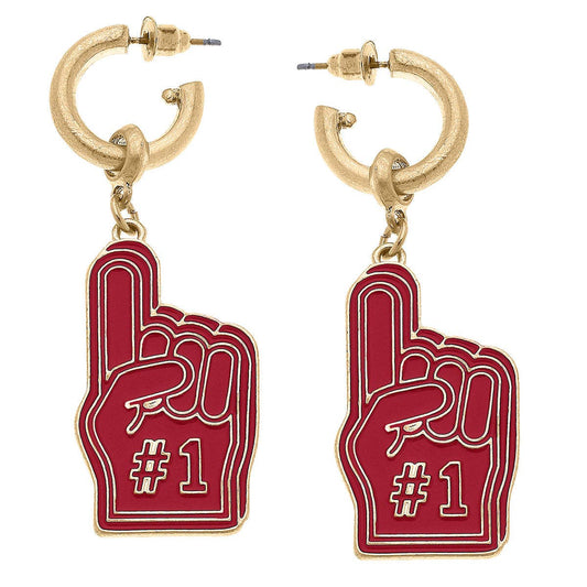 Earrings- Canvas Game Day Foam Finger Enamel Earrings in Crimson