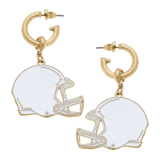 Earrings- Canvas Game Day Football Helmet Enamel Earrings in White