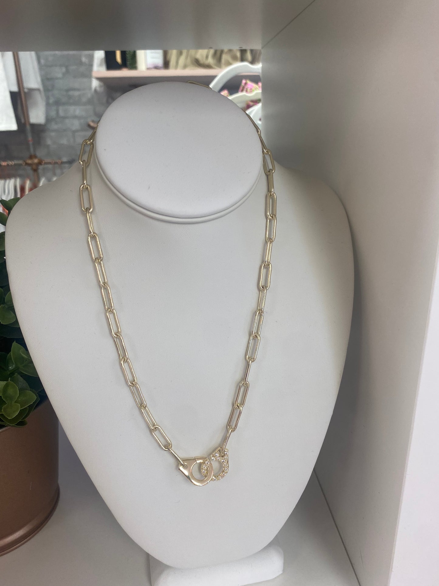 Necklaces- M&E Gold Handcuffs Necklace with Crystals