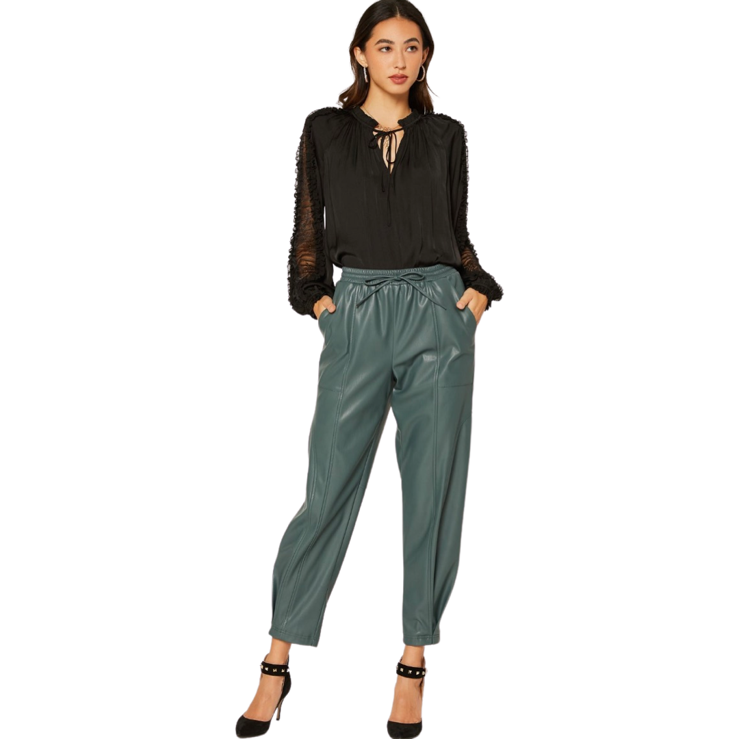 Apparel- Current Air Faux Leather Paneled Pants