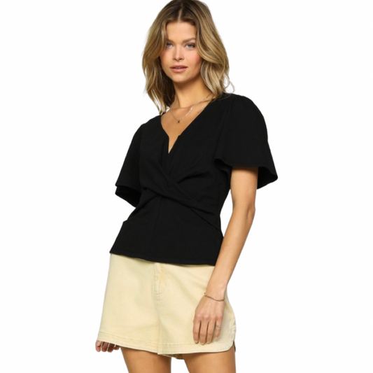 Apparel- Skies Are Blue Knit V Wire Twist Front Tee