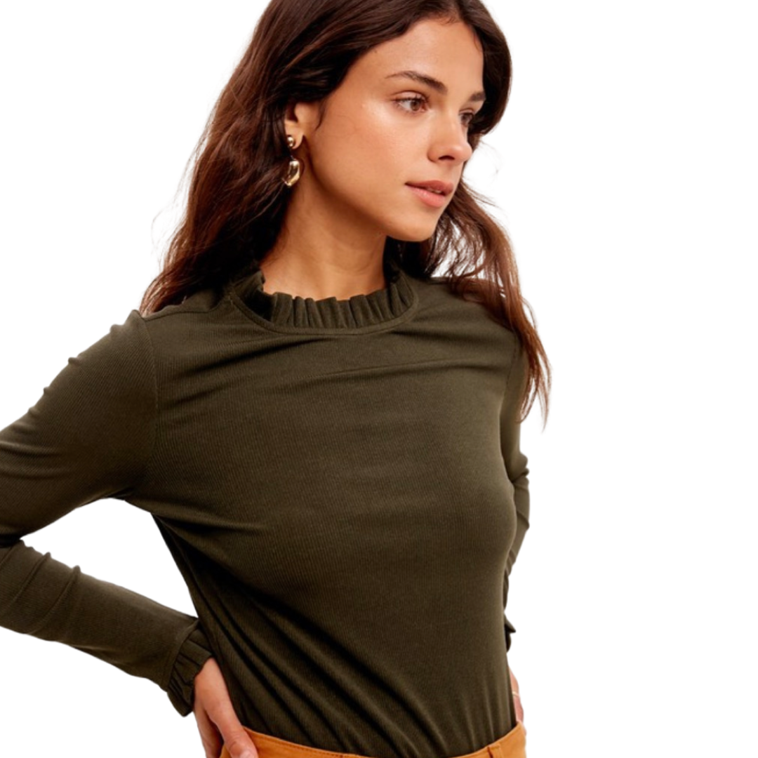 Apparel- Listicle Ribbed Ruffle Knit Top