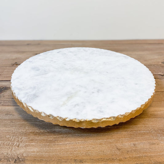 Marble Collection- Strasbourg Lazy Susan 14x1.5x14 White/Gold