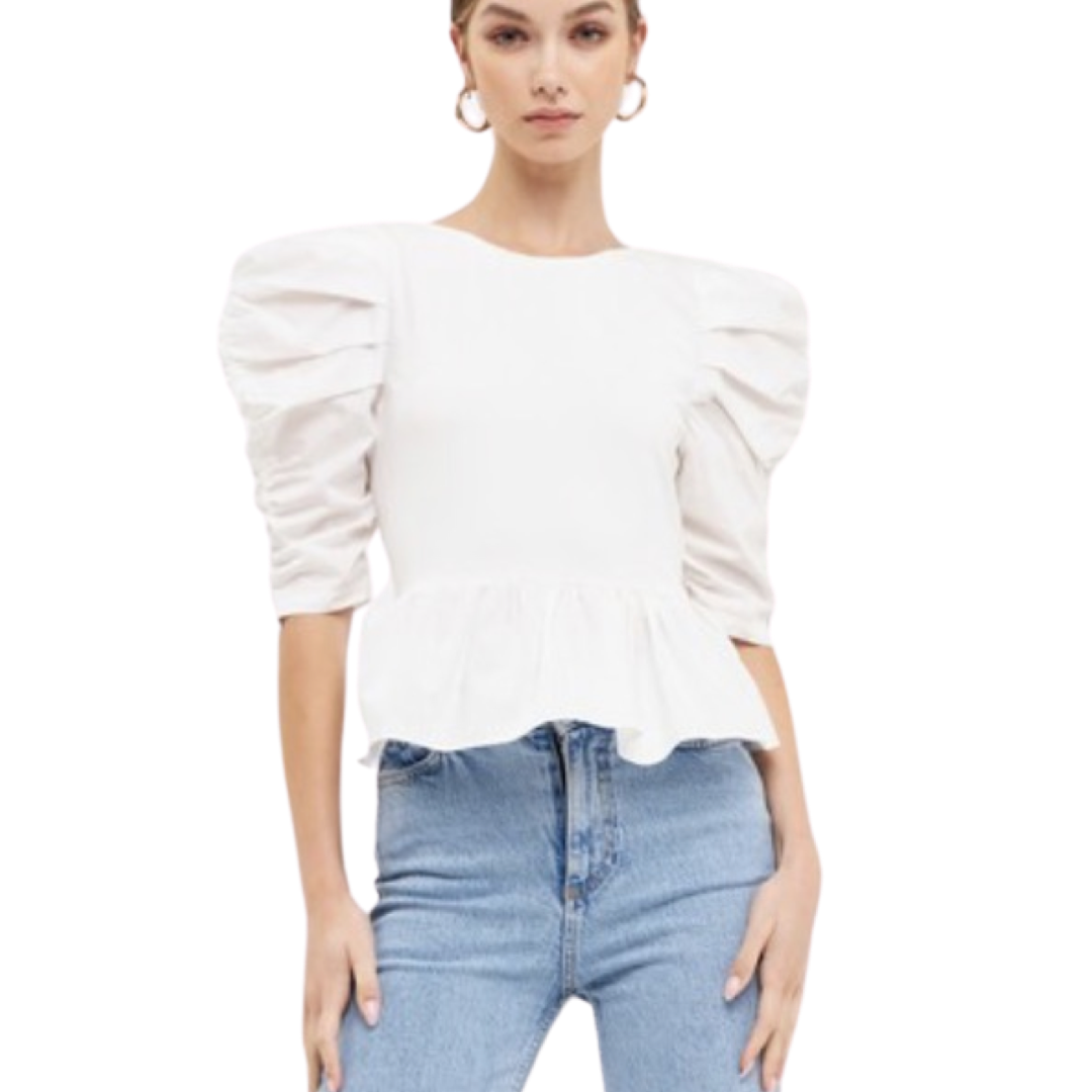 Apparel- English Factory Pleated Puff Sleeve Top