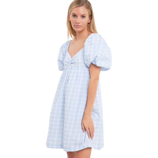 Apparel- English Factory Gingham Linen Sweetheart Dress