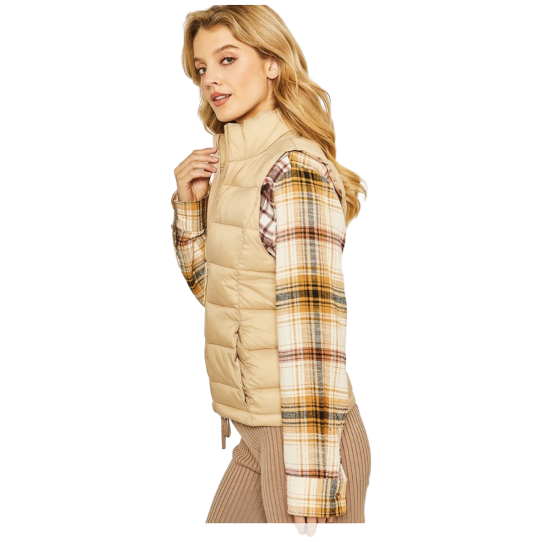 Apparel- Love Tree Woven High Neck Puffer Padded Vest
