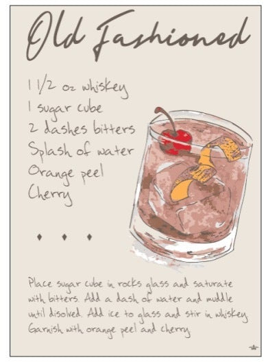 Bar Towels- Old Fashioned Recipe Cream/Multi 20x28