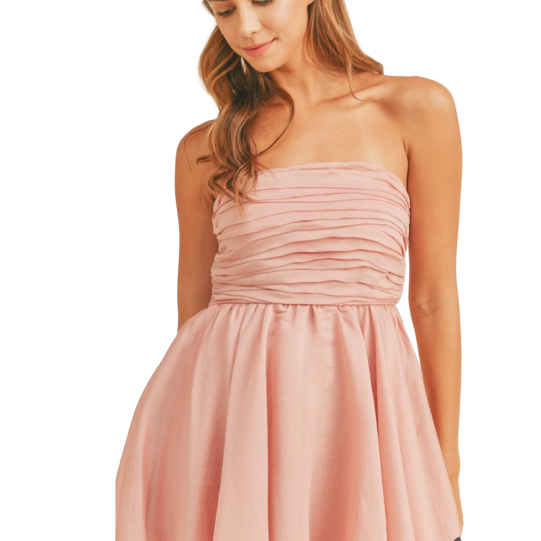 Apparel- Mabel Strapless Gathered Ruched Mini Dress