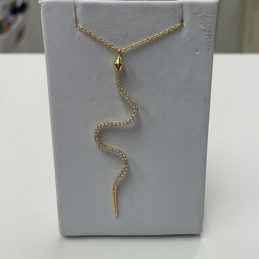 Necklaces- M&E Bling Snake Necklace with Pave Crystals