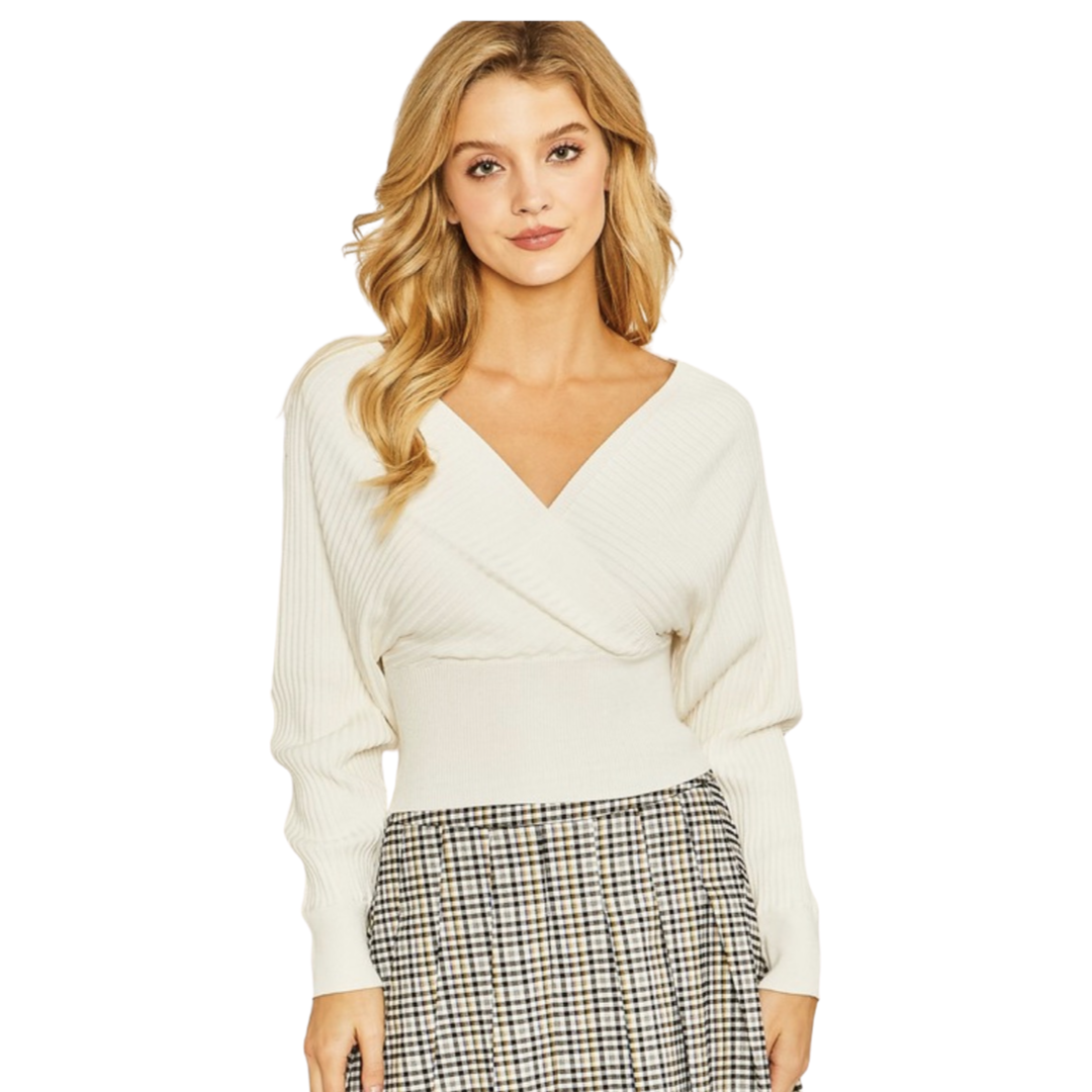 Apparel- Love Tree Surplice Ribbed Sweater Top