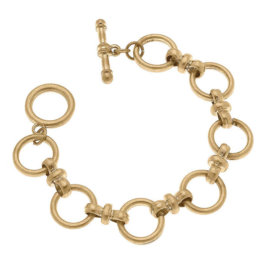 Bracelets- Canvas Lux Chain Link T Bar Bracelet in Worn Gold