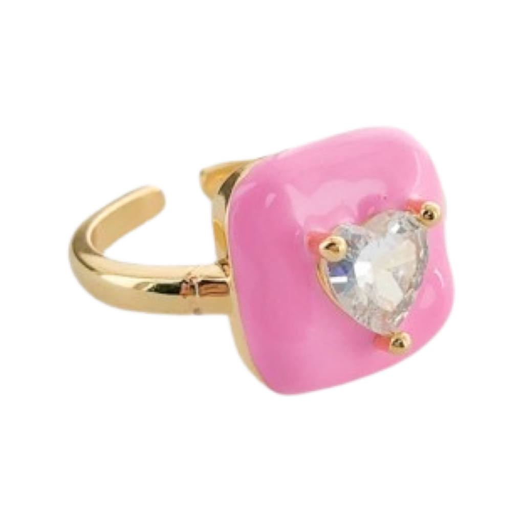 Rings- M&E Bling Heart Rounded Square CZ Enamel Rings