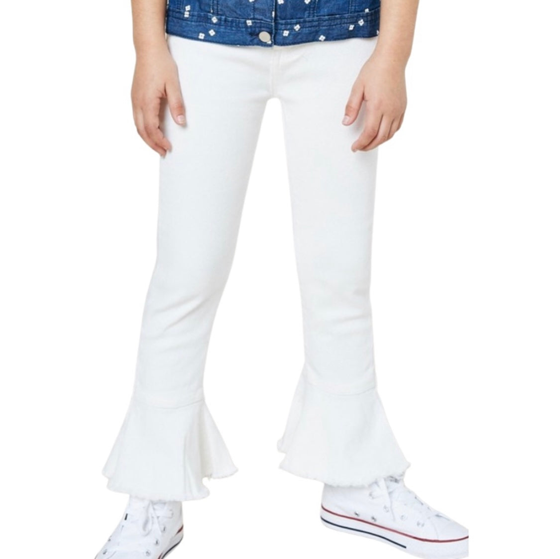 Girls- Hayden Girls Cropped Frill Flare White Jeans
