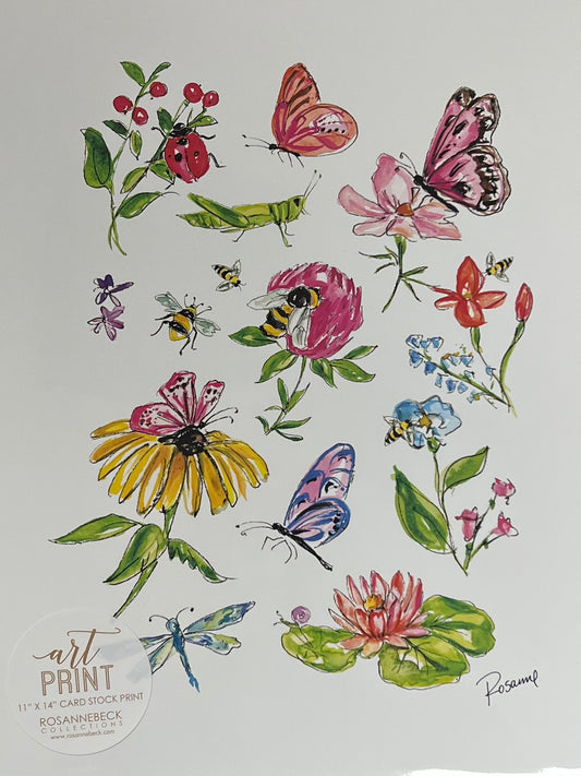 Home- Rosanne Beck Collections Art Print 11x14- Hand Painted Butterflies and Bees