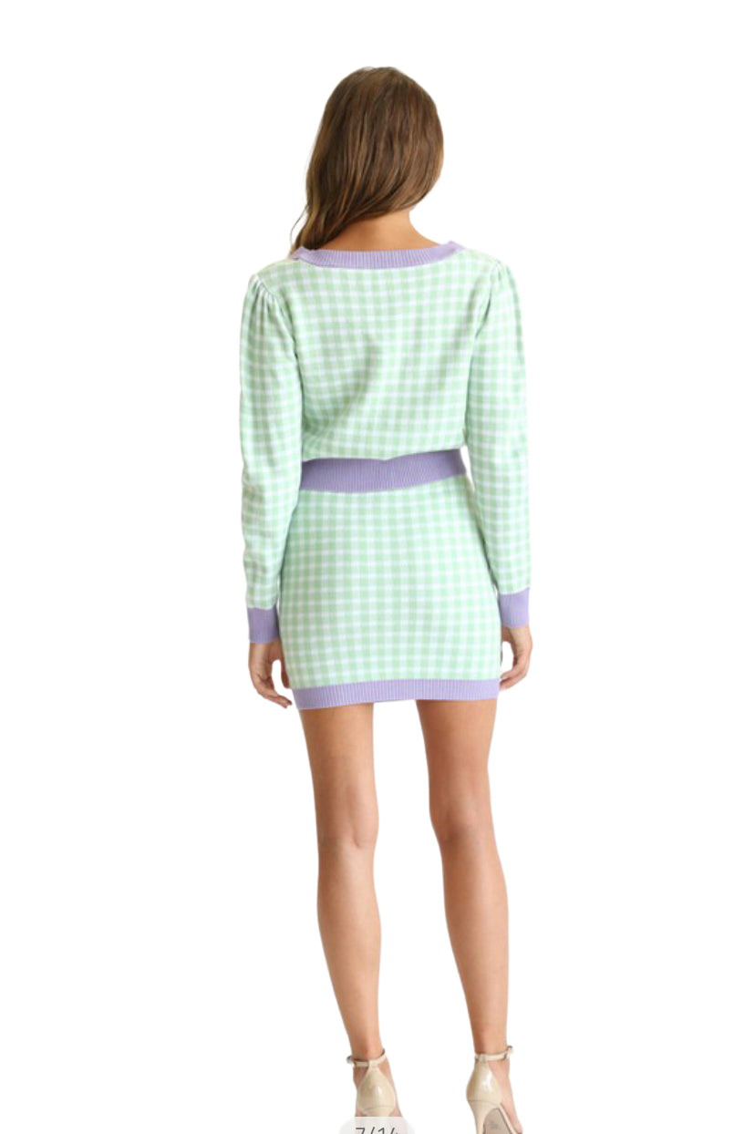 Apparel- Fate Plaid Knit Cardigan Set Lime