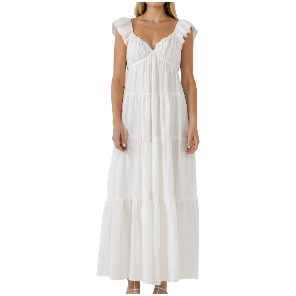 Apparel- Free the Roses Maxi Sweetheart with Raw Edge Detail