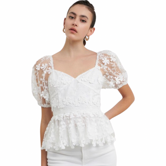 Apparel- Endless Rose Crochet Puff Sleeve Top