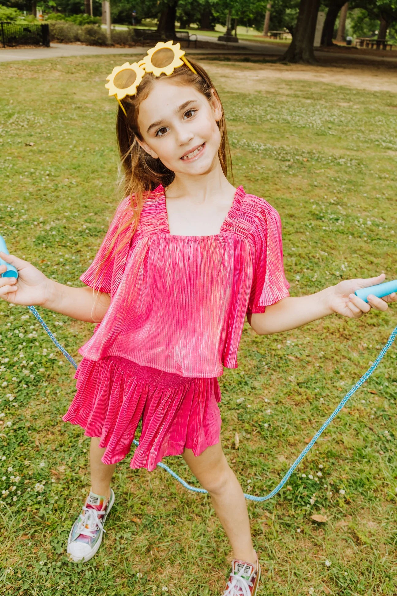 Girls- Queen of Sparkles Hot Pink Pleat Swing Shorts