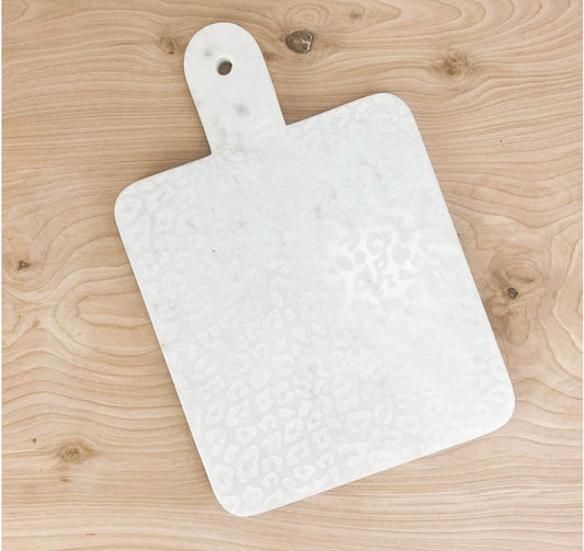 Marble Collection- Leopard Etched Marble Serving Board 8x12 White/Brass