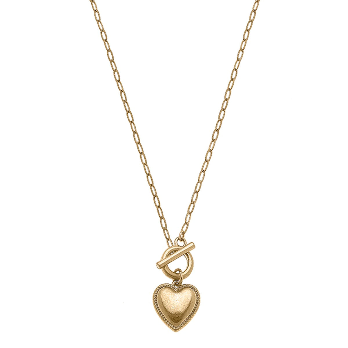 Necklaces- Canvas Edie Puffed Heart Pendant Necklace in Worn Gold