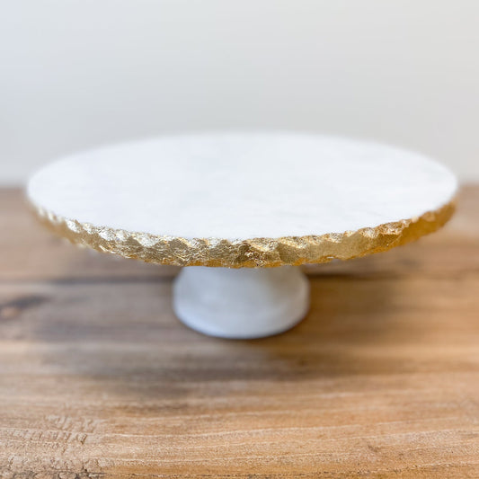 Marble Collection- Strasbourg Cake Stand 14x1.5x14 White/Gold