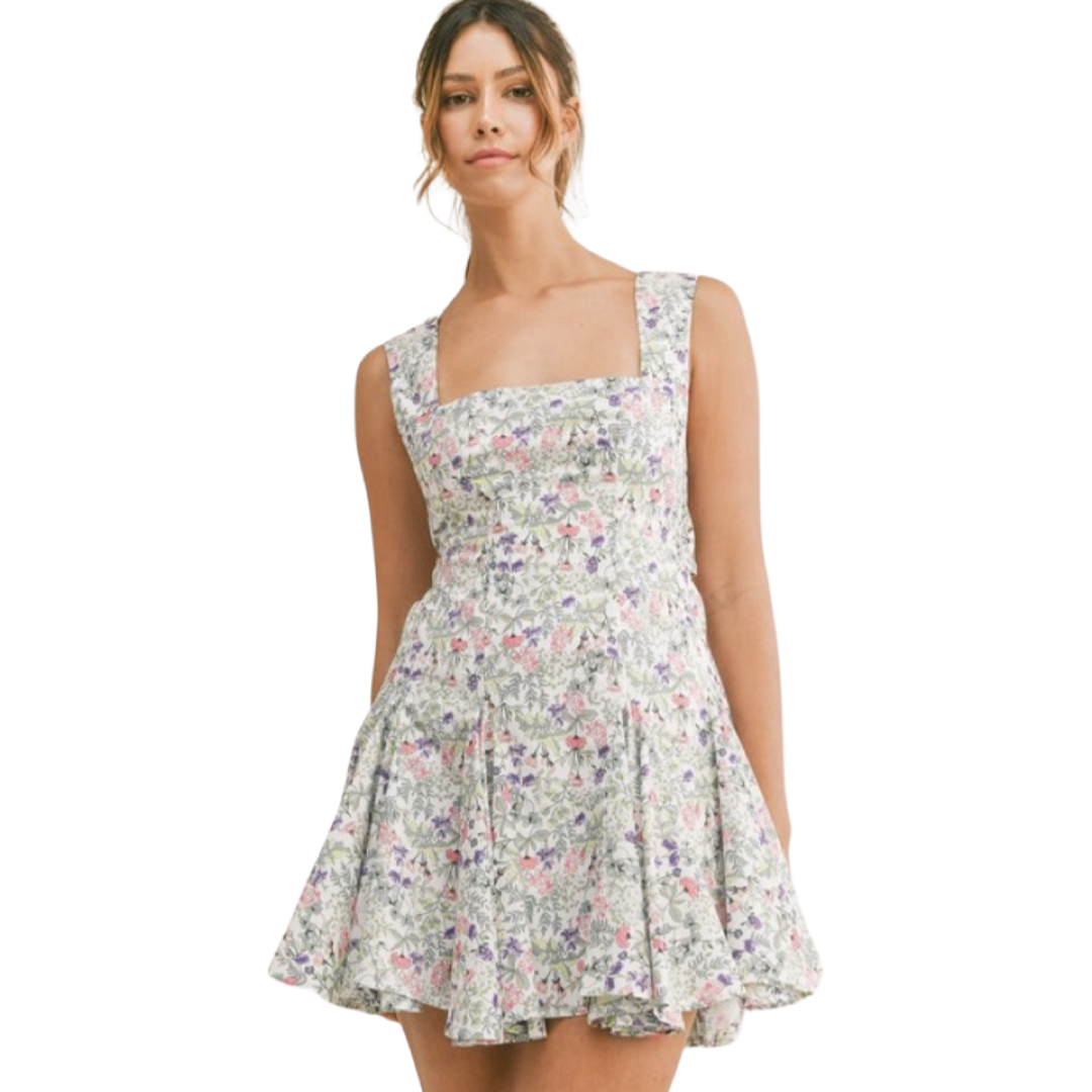 Apparel- Mable Floral Square Neck Mini Dress