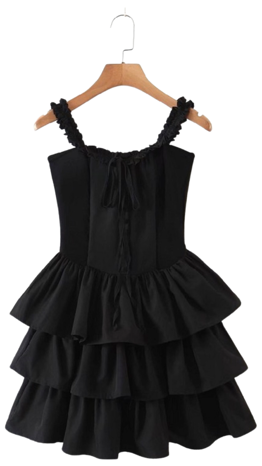 Apparel- M&E  Black  Button Down Ruffled Dress