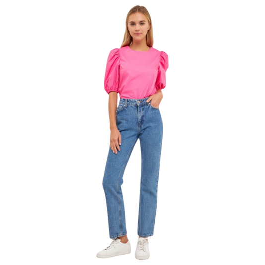 Apparel- English Factory Poplin Puff Sleeve Blouse