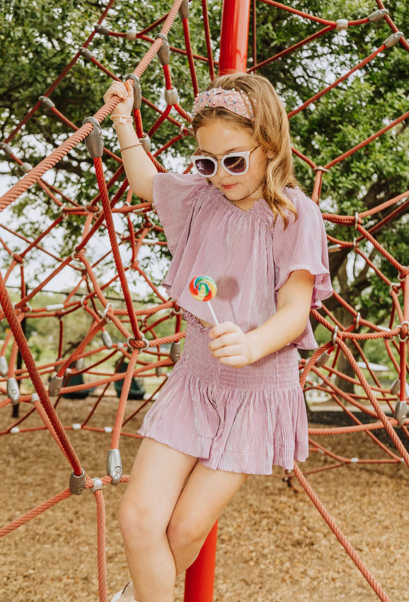 Girls- Queen of Sparkles Lavender Pleat Swing Shorts